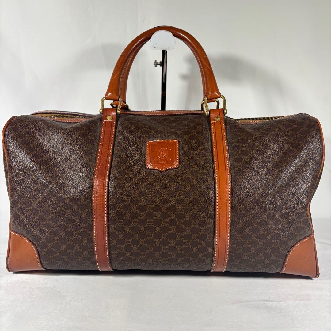 セリーヌ ボストンバッグ 大容量 ヴィンテージ マカダム トリオンフ ブラウン