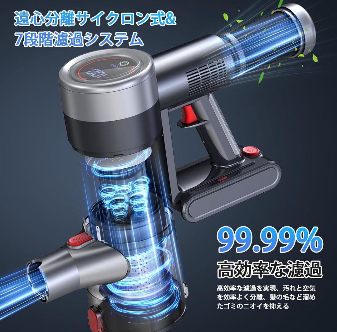 コードレス　掃除機　サイクロン式 550Ｗ 3段吸引　スティック掃除機　自立式