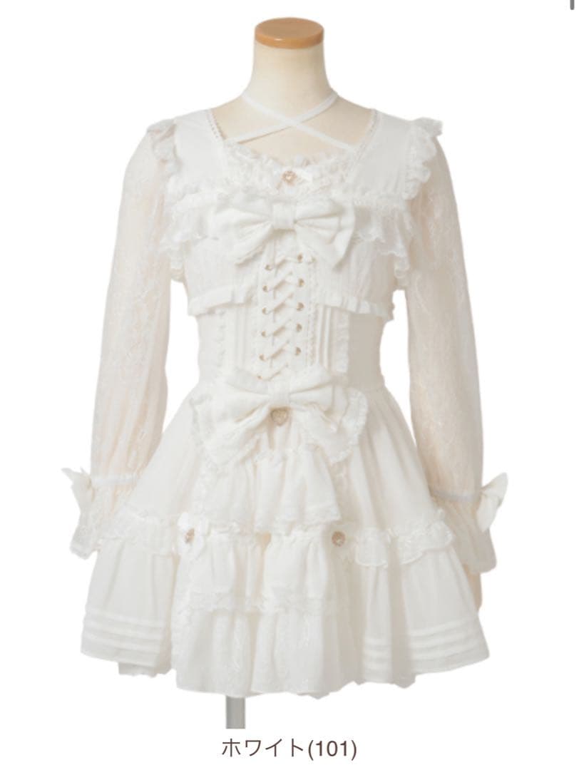 lizlisa❤︎ フロントティアードシフォンワンピースホワイト