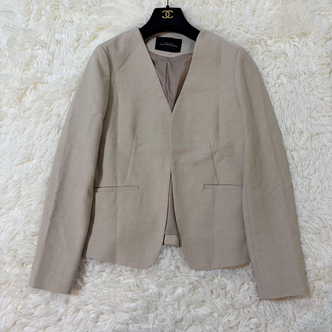 グリーンレーベルリラクシング 洗える ノーカラーパンツスーツ ワイドパンツ 40