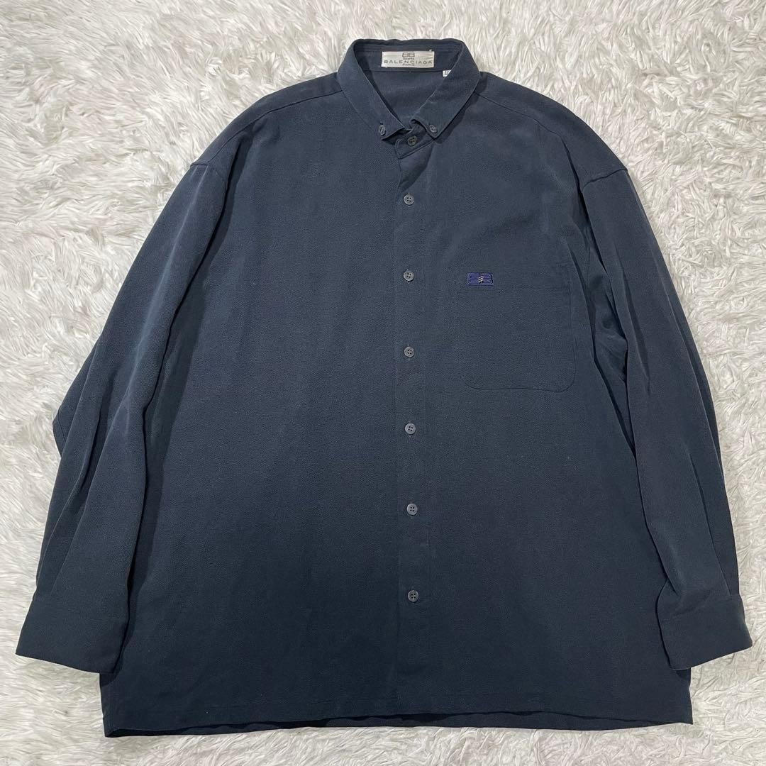 美品　バレンシアガ　スポーツ　長袖　シャツ　ネイビー　大きいサイズ　ビンテージ