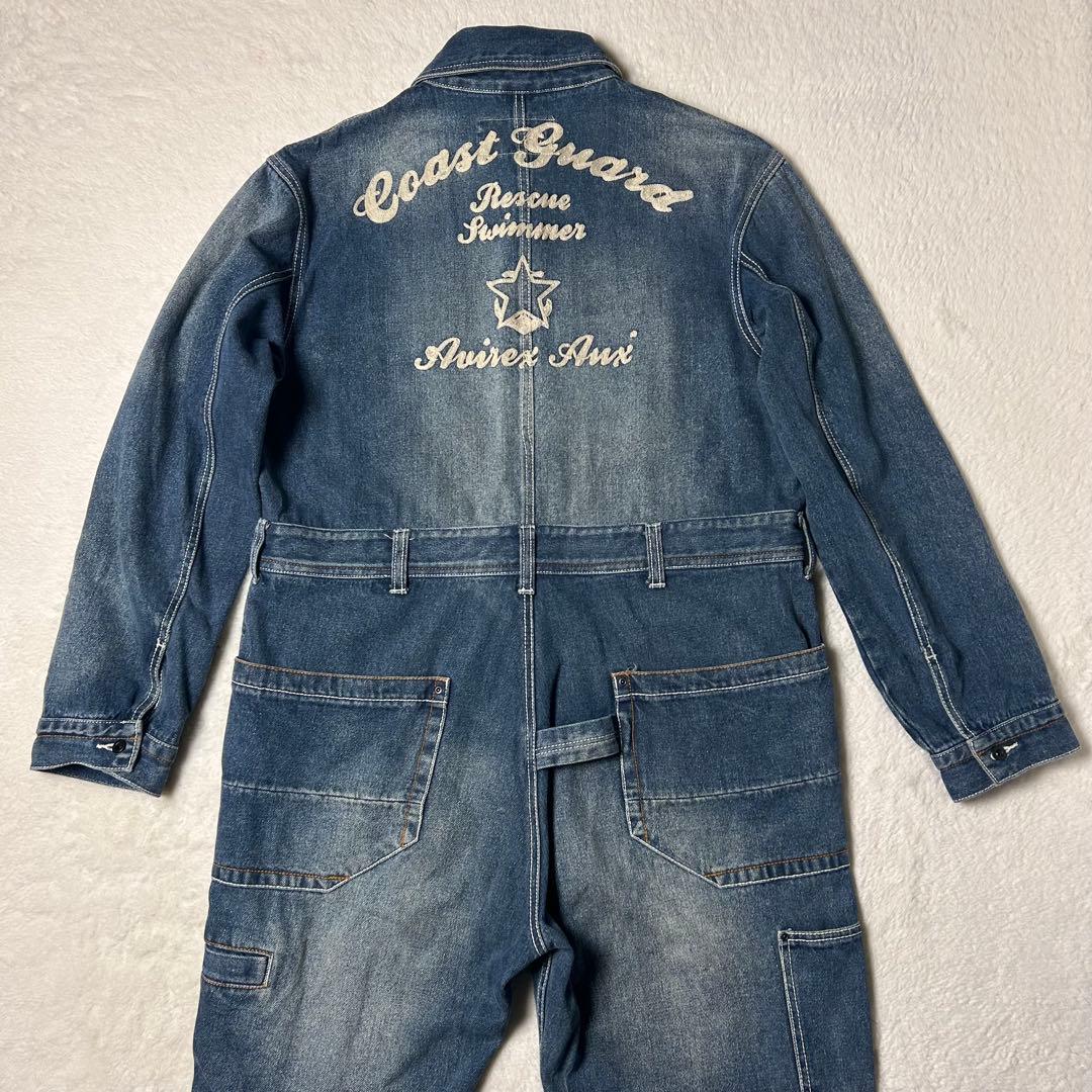 アヴィレックス AVIREX デニム オールインワン ツナギ チェーン刺繍