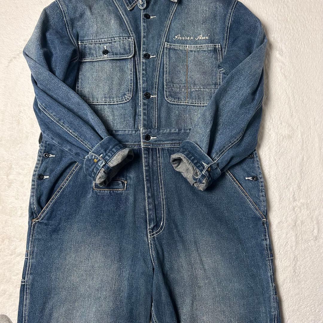 アヴィレックス AVIREX デニム オールインワン ツナギ チェーン刺繍
