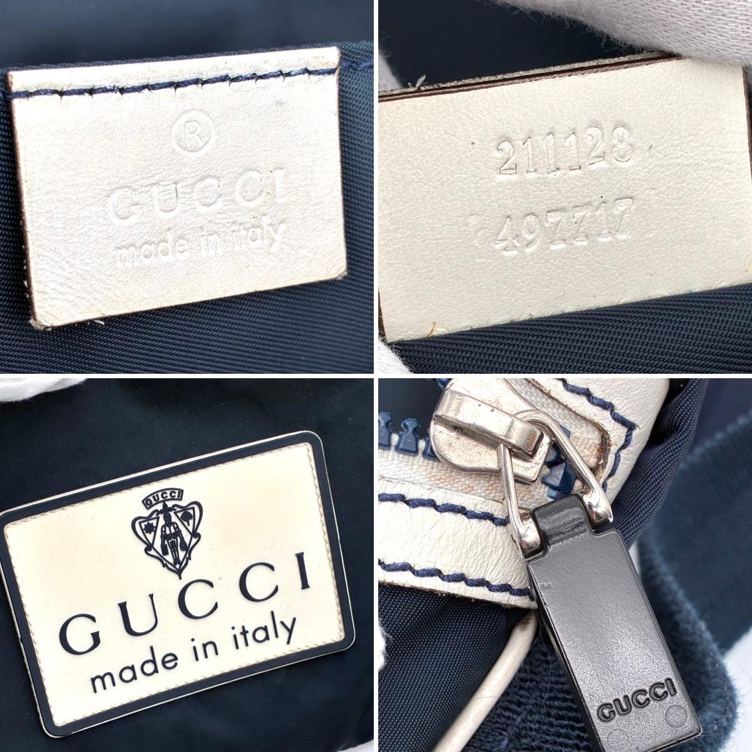 未使用に近い グッチ クレスト ボディバッグ ラバーロゴ 斜め掛け ネイビー