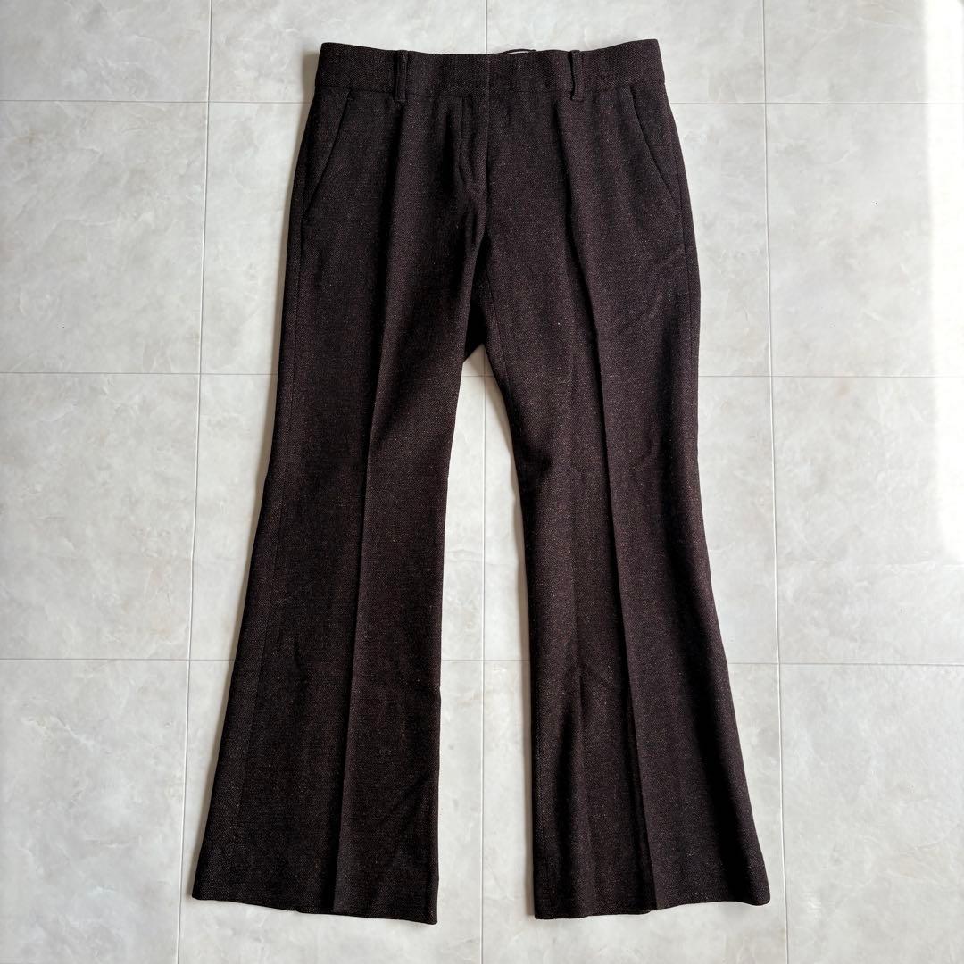 Theoryツイード調 テーラード フレアパンツスーツ セットアップ 茶 2