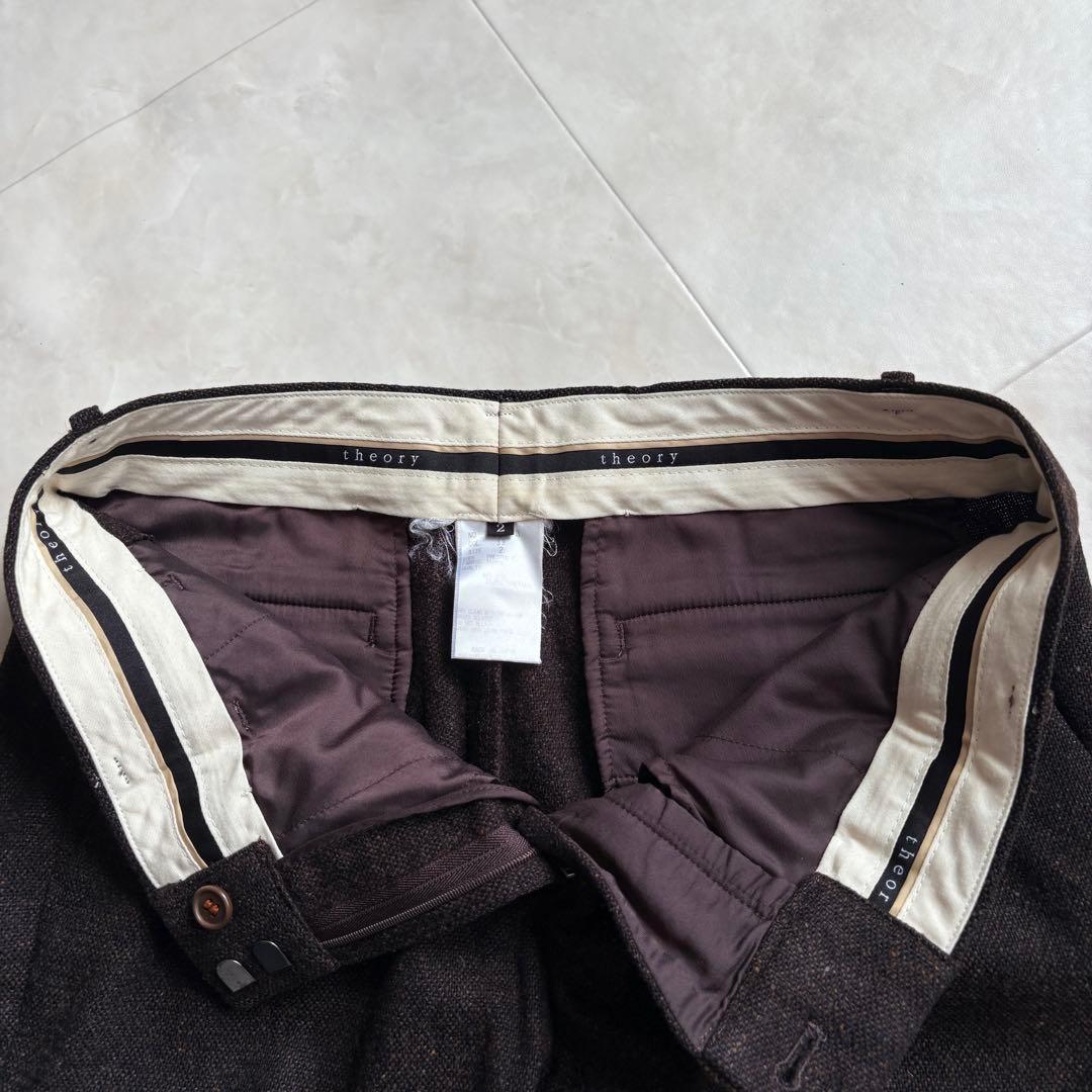 Theoryツイード調 テーラード フレアパンツスーツ セットアップ 茶 2