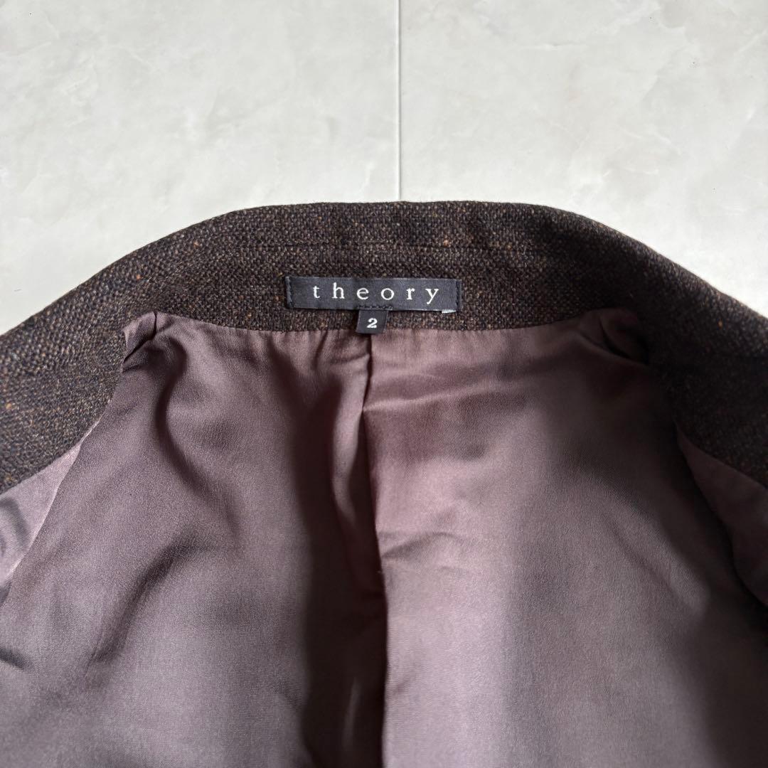 Theoryツイード調 テーラード フレアパンツスーツ セットアップ 茶 2