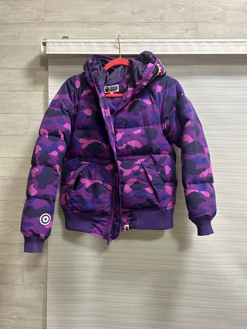 激レア　bape full zip ダウンジャケット紫s