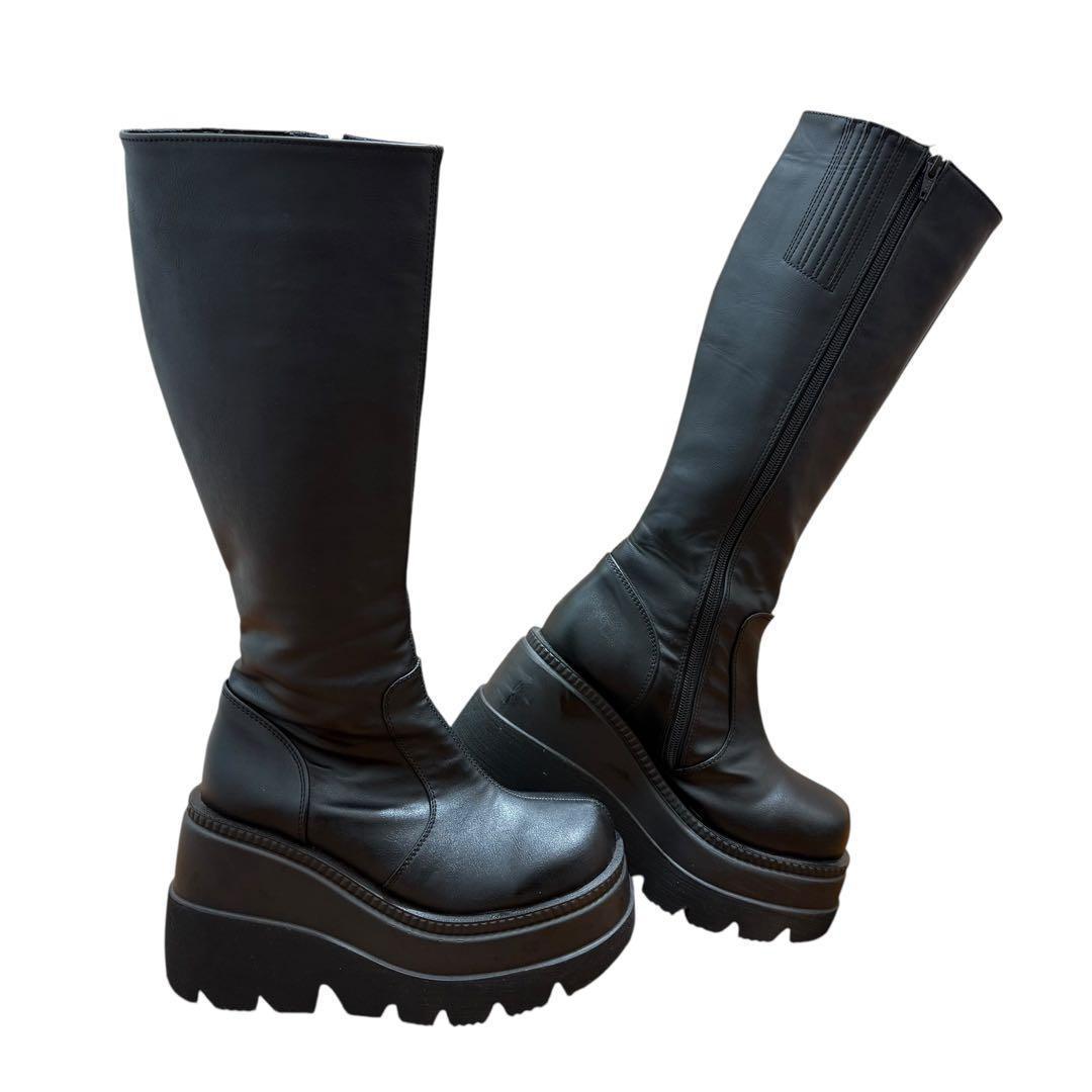 デモニア Demonia 厚底ロングブーツ SHAKER-100 24cm 黒