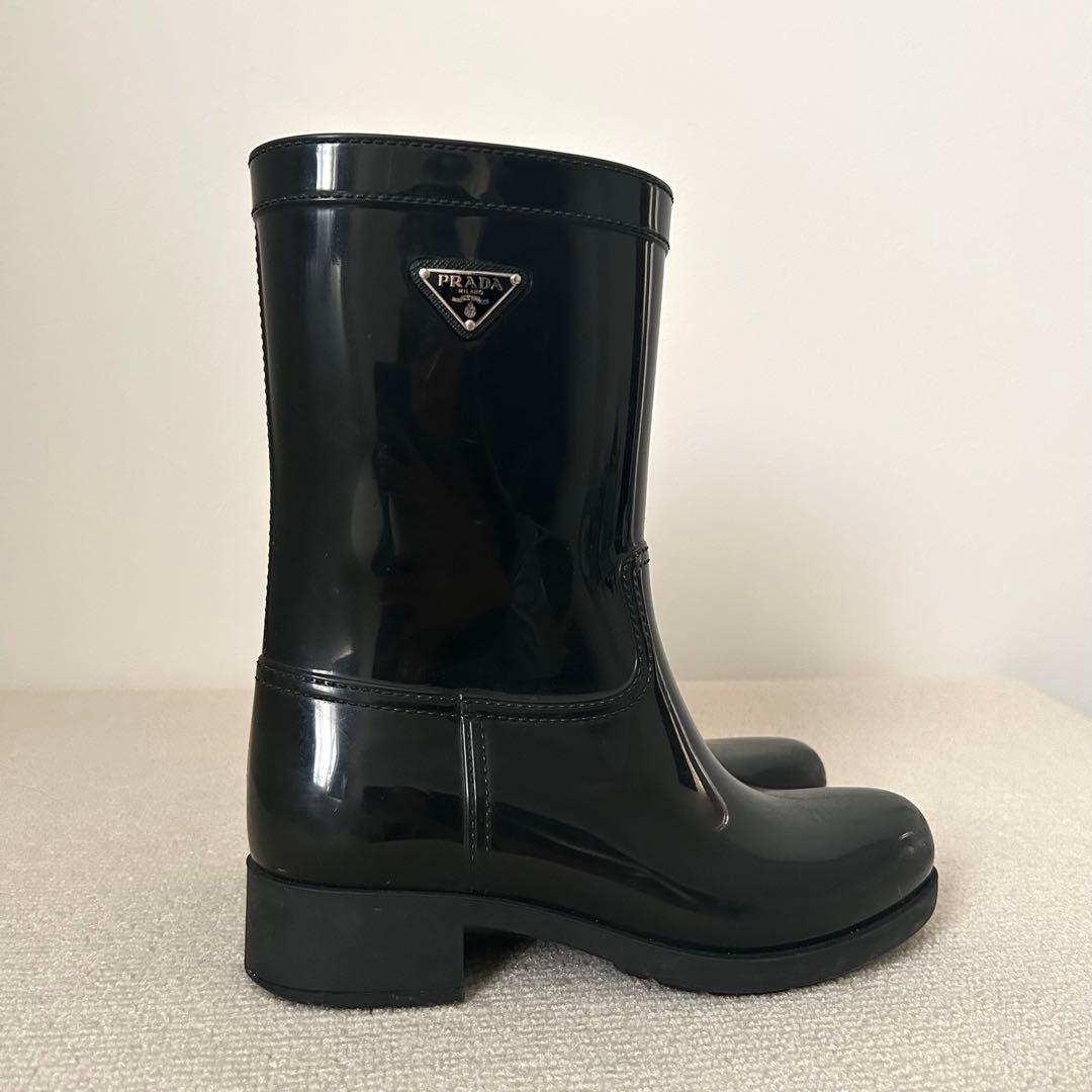 PRADA プラダ トライアングルロゴ レインブーツ ブラック 23cm