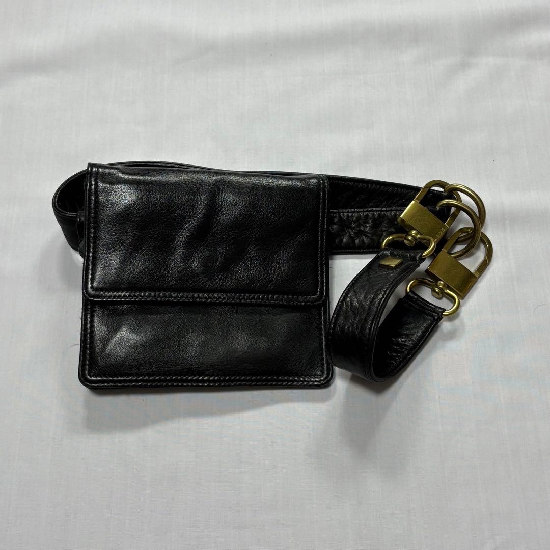【希少】90s DKNYレザーウエストポーチ アンティークゴールド金具 スクエア
