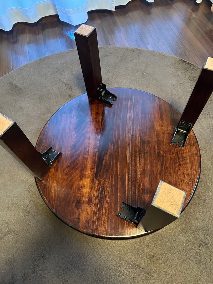 ダークブラウン 円形木製座卓　折りたたみ　アンティーク