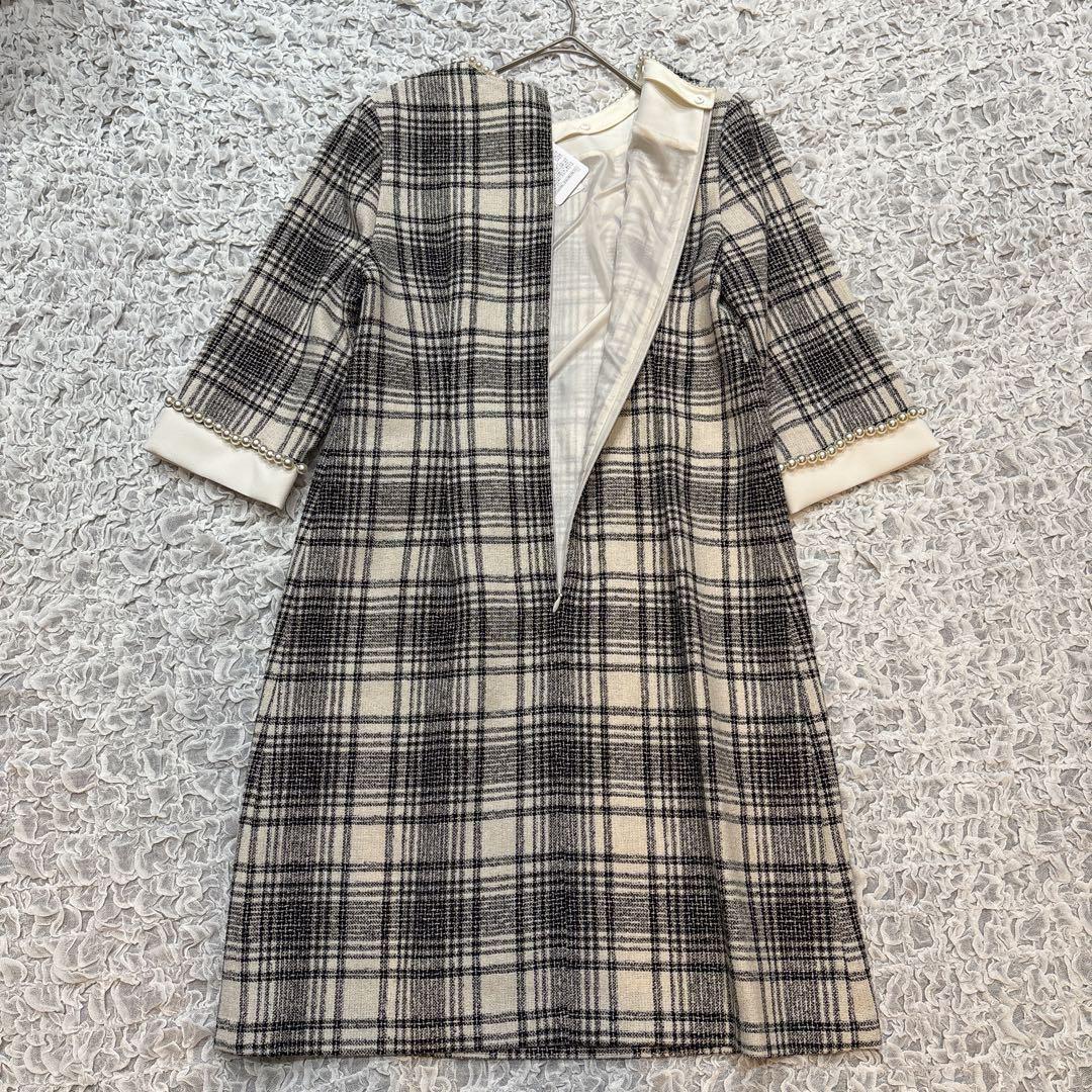 【タグ付】 アプワイザーリッシェ ツイードパールワンピース 7分袖 S チェック