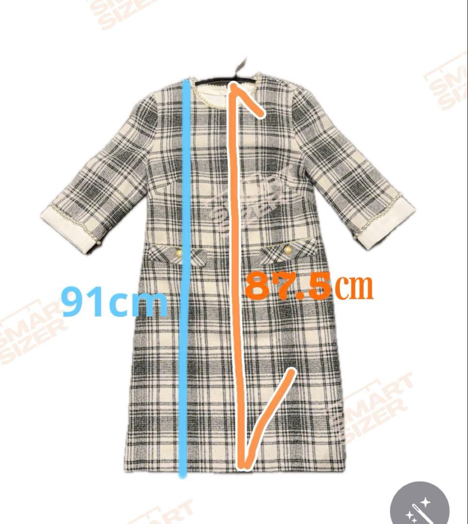 【タグ付】 アプワイザーリッシェ ツイードパールワンピース 7分袖 S チェック