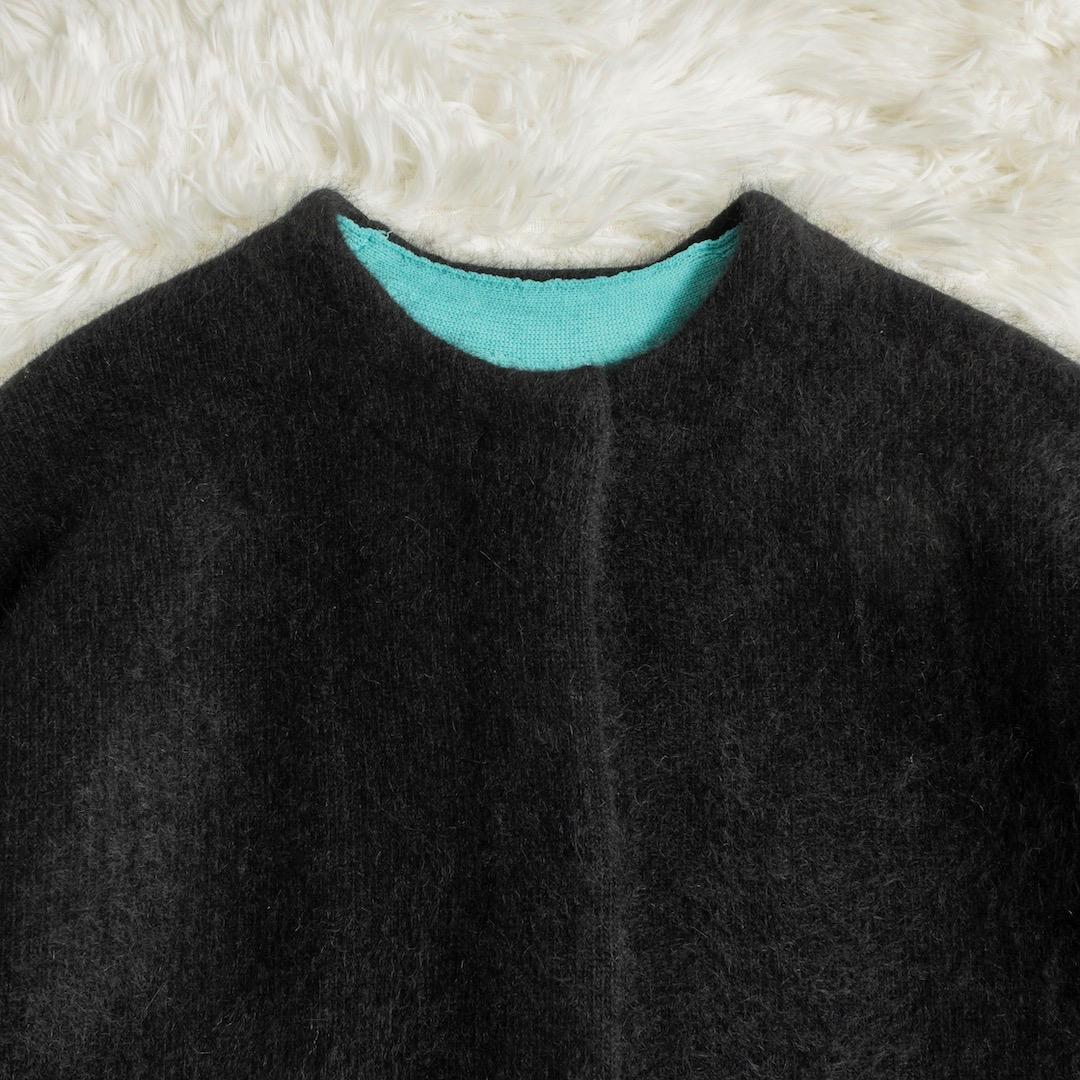 未使用 ELENDEEK ラクーンミックスダブルカーディガン ブラック ブルー