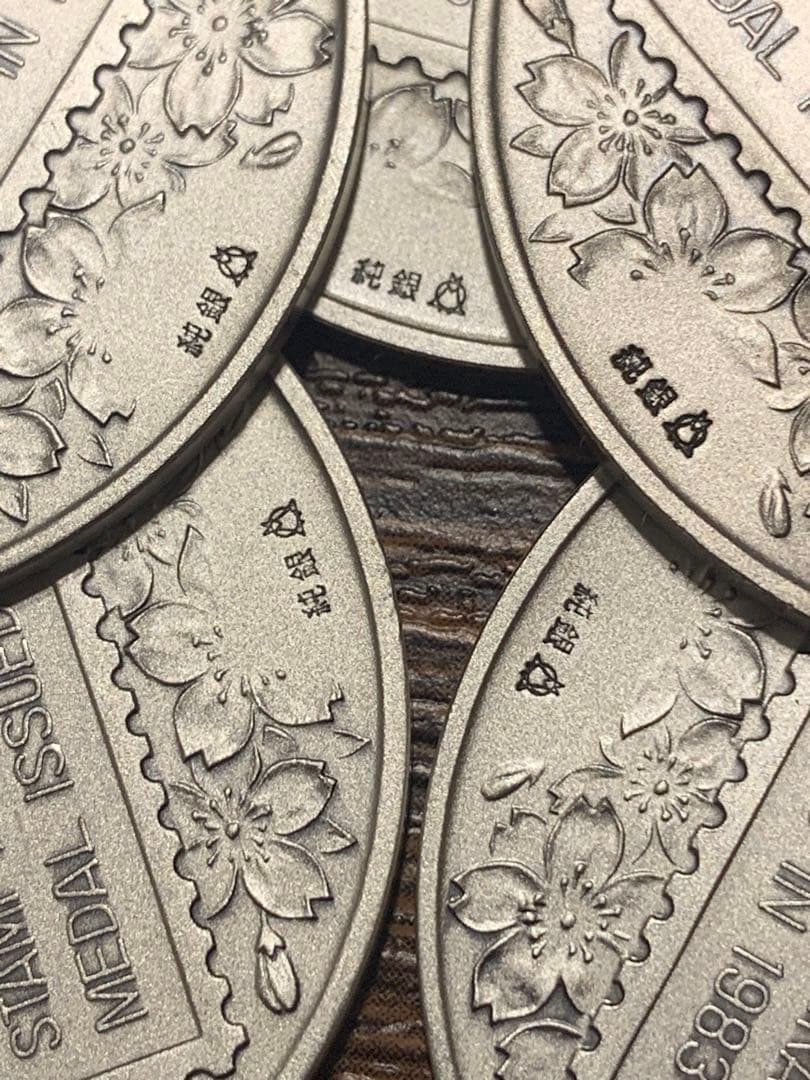 【純銀104g】昭和58年初日カバー出し　純銀製記念メダル5枚まとめ　松本徽章
