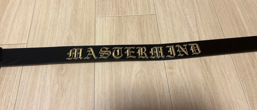 マスターマインド　レザーベルト　ロゴ刺繍　黒　ゴールド　master mind