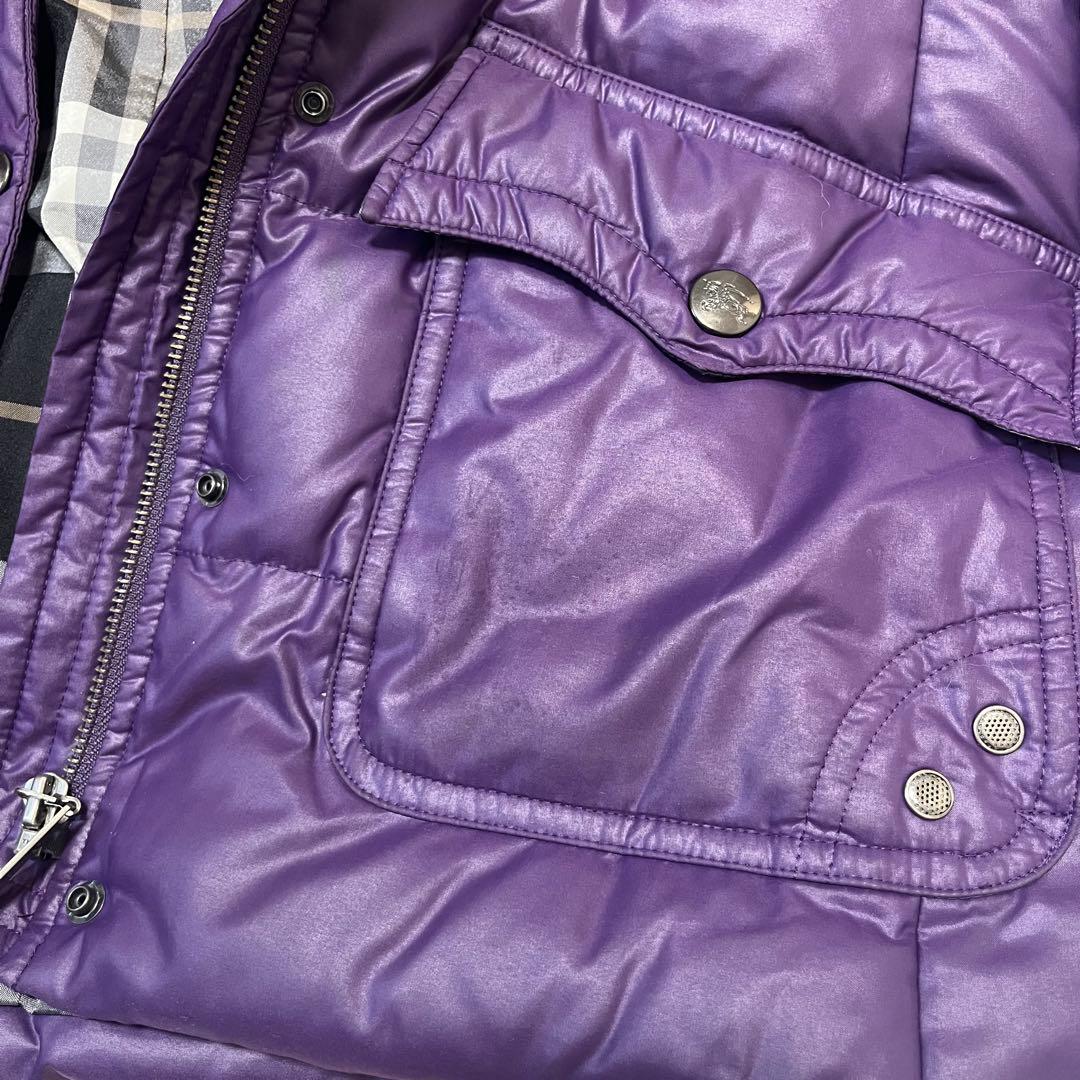 バーバリーブルーレーベル ダウンジャケット タヌキファー ノバチェック パープル