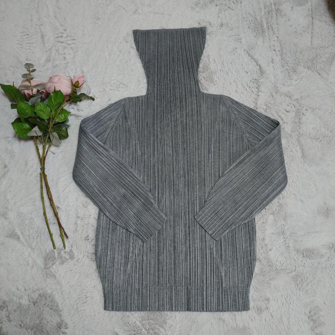 プリーツプリーズ　ハイネック　長袖 グレー