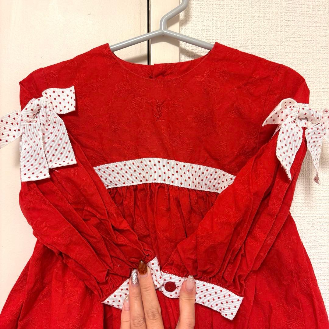イブサンローランYSL赤リボンワンピース90クリスマスバレンタイン撮影発表会誕生