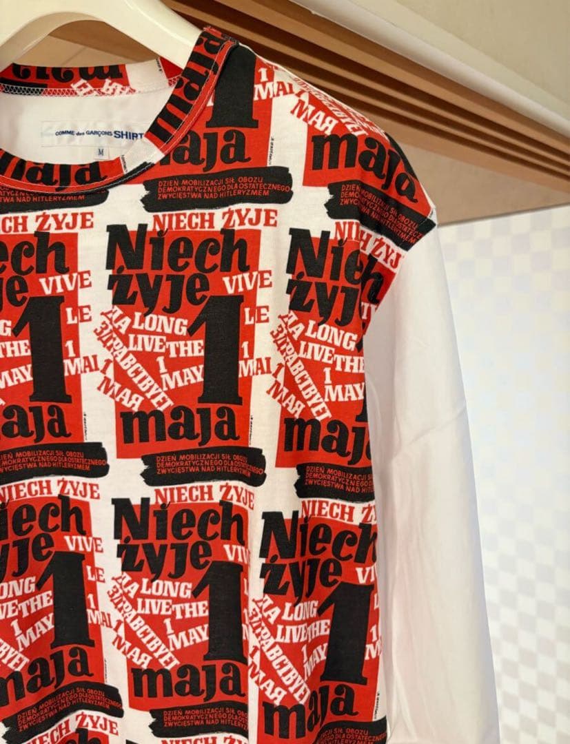 茶*豆様 ✨極美✨★コムデギャルソンシャツ★袖切替プリント加工デザインロングシャ