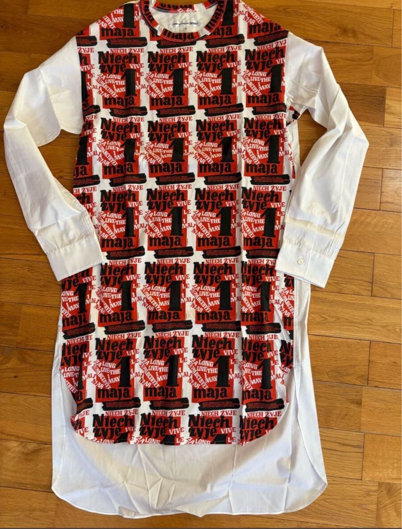 茶*豆様 ✨極美✨★コムデギャルソンシャツ★袖切替プリント加工デザインロングシャ