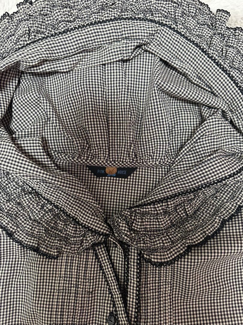PINK HOUSE フリル付きチェックシャツ
