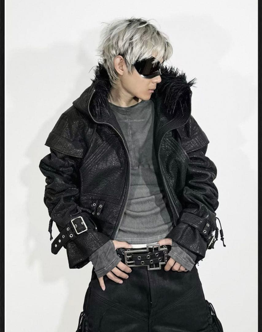 2点セット レザージャケット、デニムパンツ