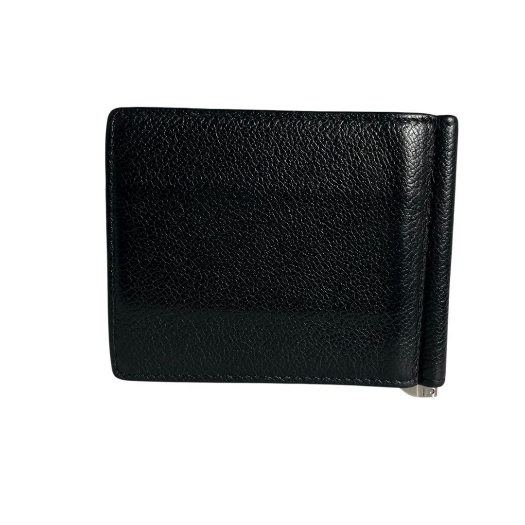 極美✨プラダ マネークリップ 札入れ シボ革 ロゴ金具 バイカラー 黒 グレー