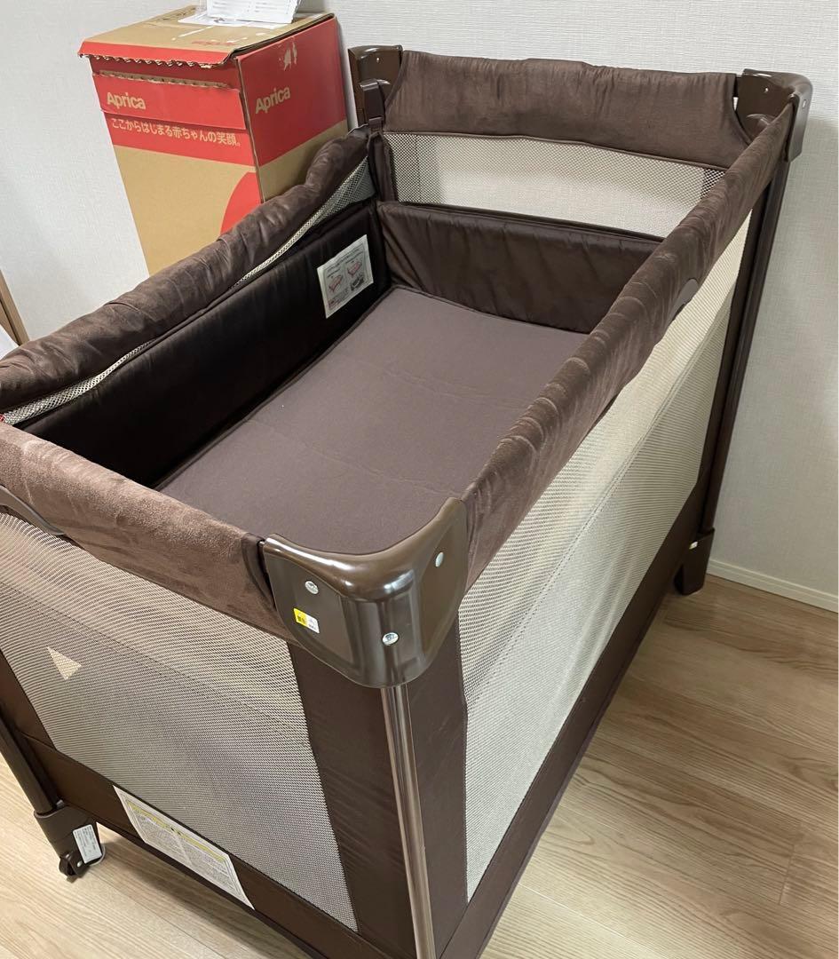 ★美品 Aprica ココネルエアープラス ベビーベッド ブラウン 洗えるマット