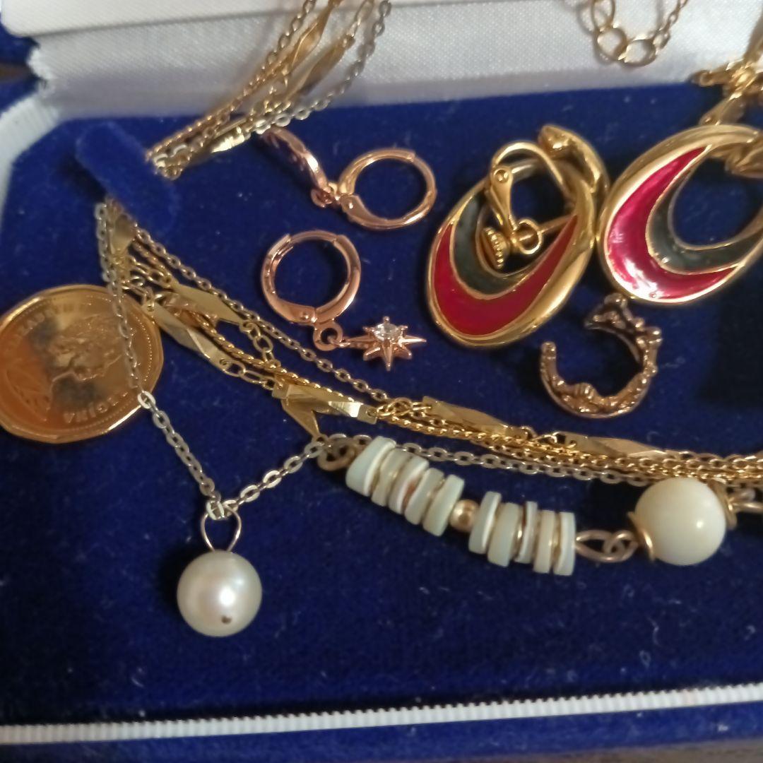 遺品生前整理アクセサリーまとめ K18パールトップ14Kgpリング、イヤリング、