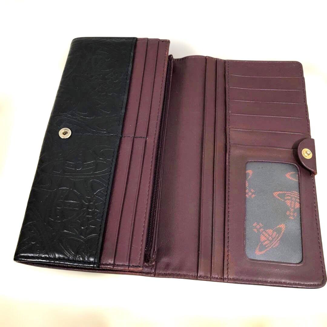 【人気】VivienneWestwood⭐️ブラック オーブ型押し長財布　金ロゴ付