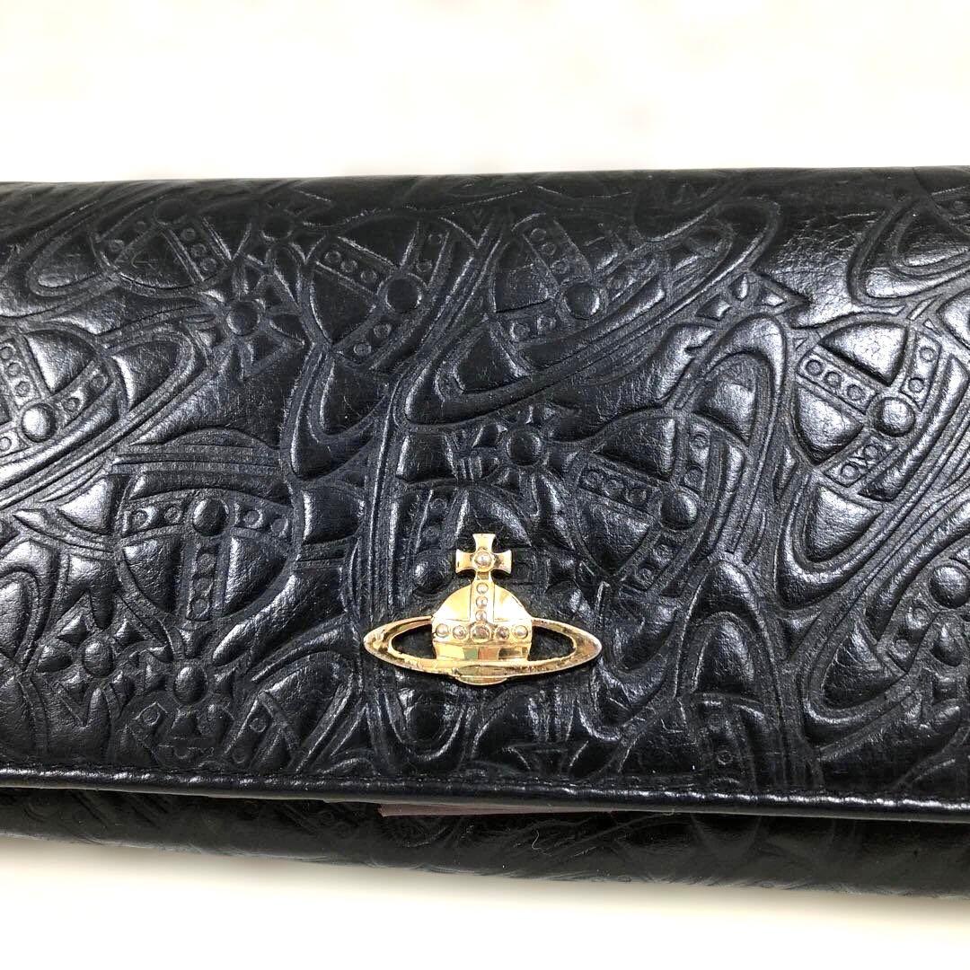 【人気】VivienneWestwood⭐️ブラック オーブ型押し長財布　金ロゴ付