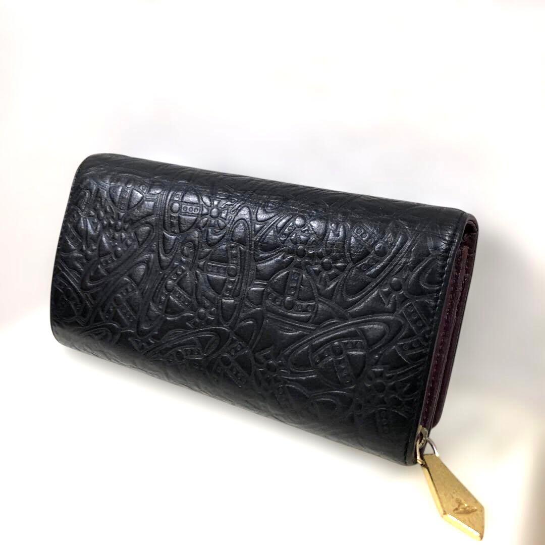【人気】VivienneWestwood⭐️ブラック オーブ型押し長財布　金ロゴ付