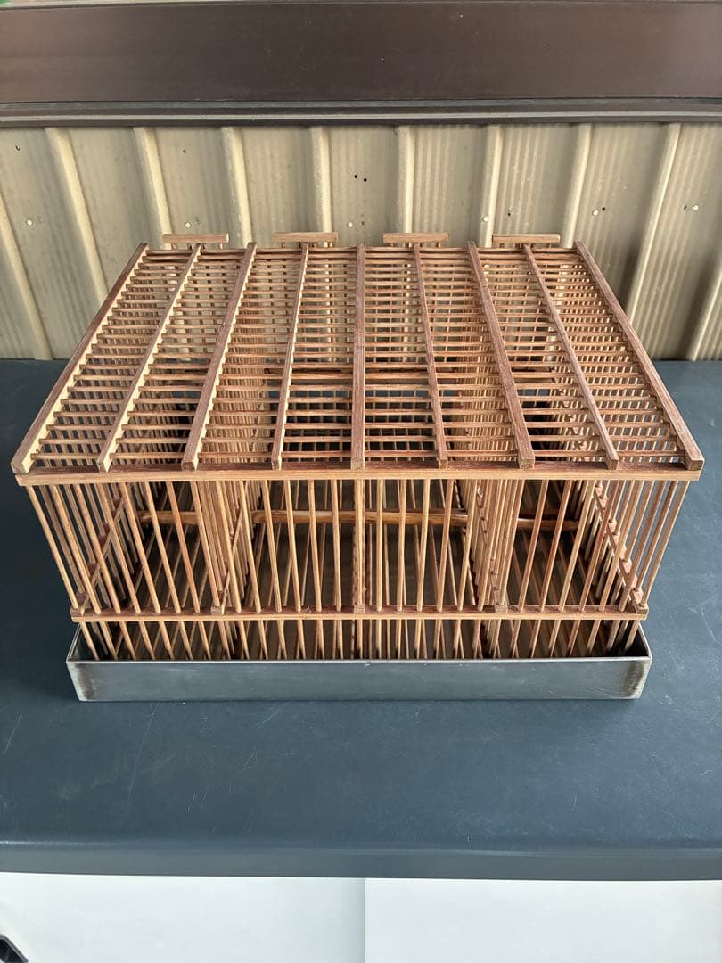 小鳥用水浴び籠　メジロ籠　4羽同時　小鳥かご　ステンレス製水入れ台付き　竹製