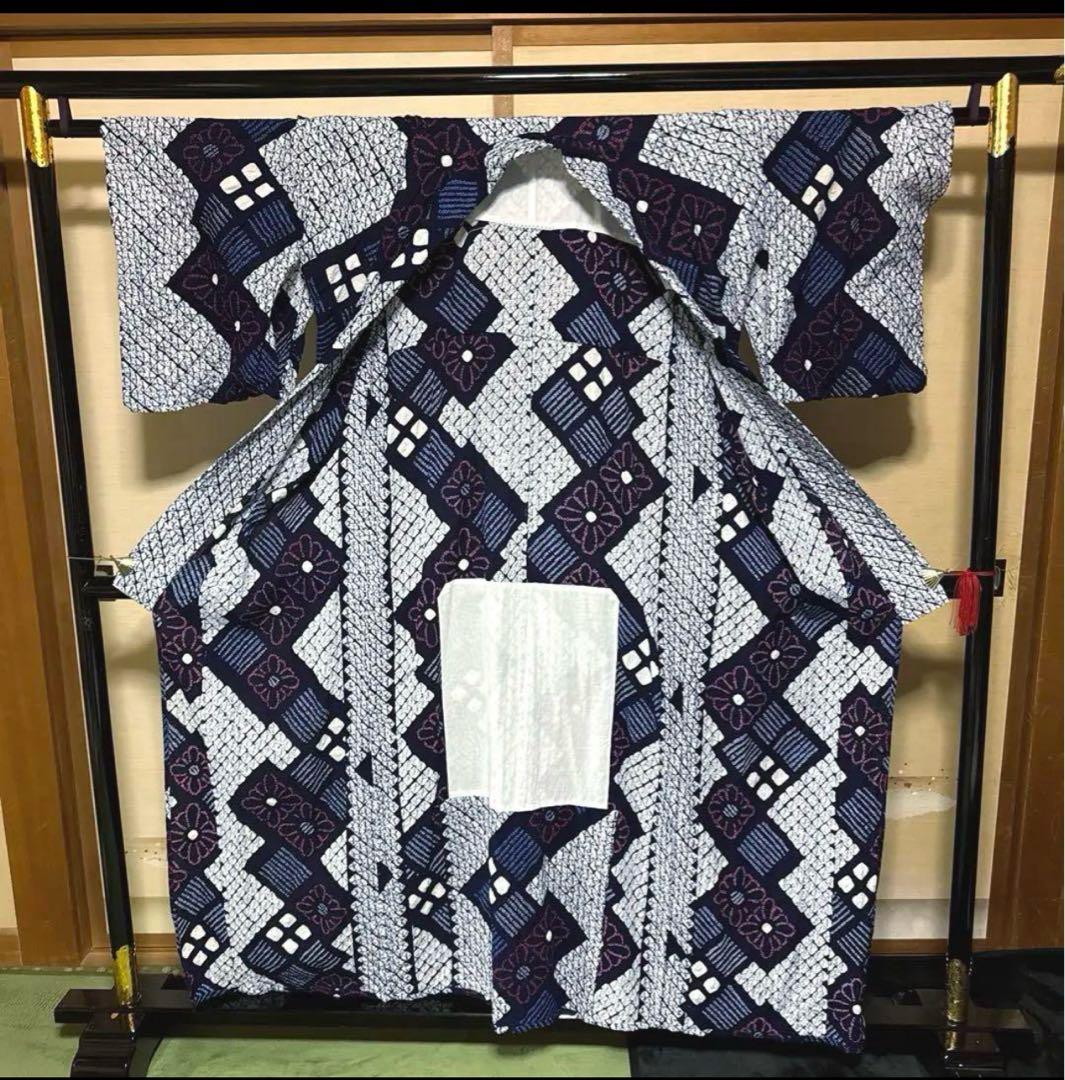 有松鳴海絞りフルセット4点 博多半幅帯＋帯締め＋帯揚げ＋高級浴衣　桁70