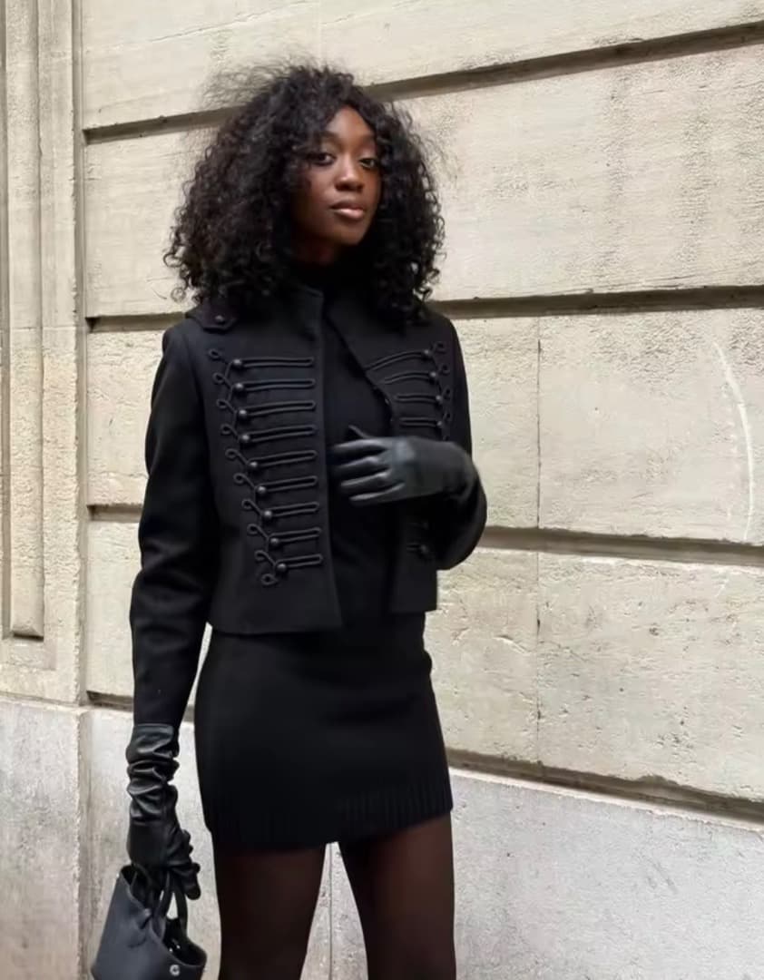 【大流行中】ブラック ミリタリー・ナポレオンジャケット モード ショート丈