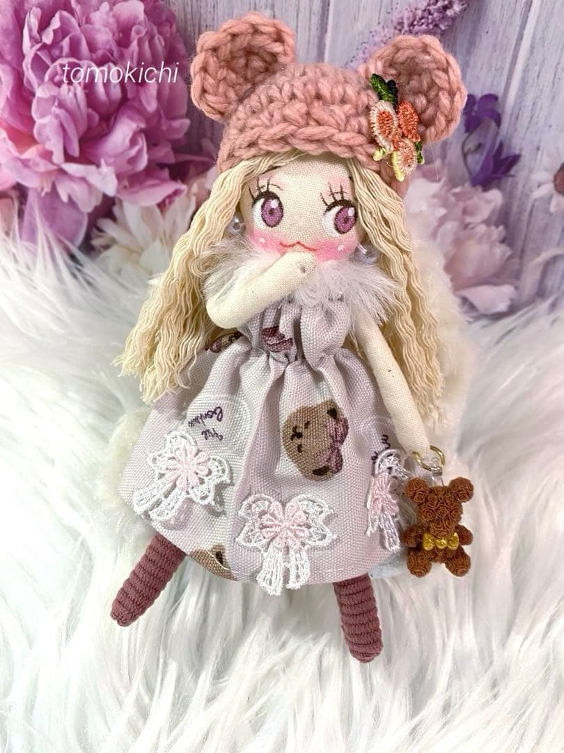 カレンさん専用　クマ耳クマさん柄　ドールチャーム　ハンドメイド　カントリードール