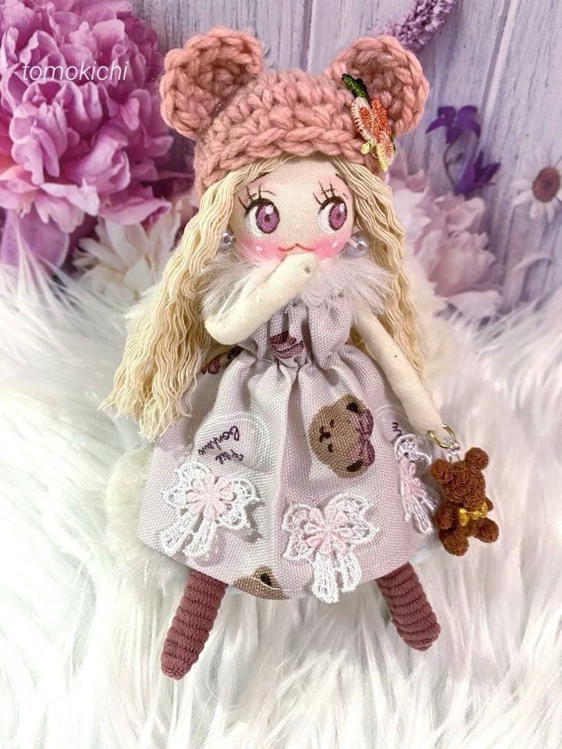 カレンさん専用　クマ耳クマさん柄　ドールチャーム　ハンドメイド　カントリードール