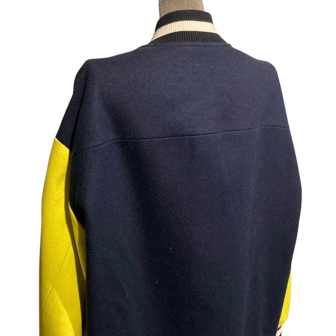 【美品】MSGM ウール スタジャン 総柄 オーバーサイズ M ネイビー