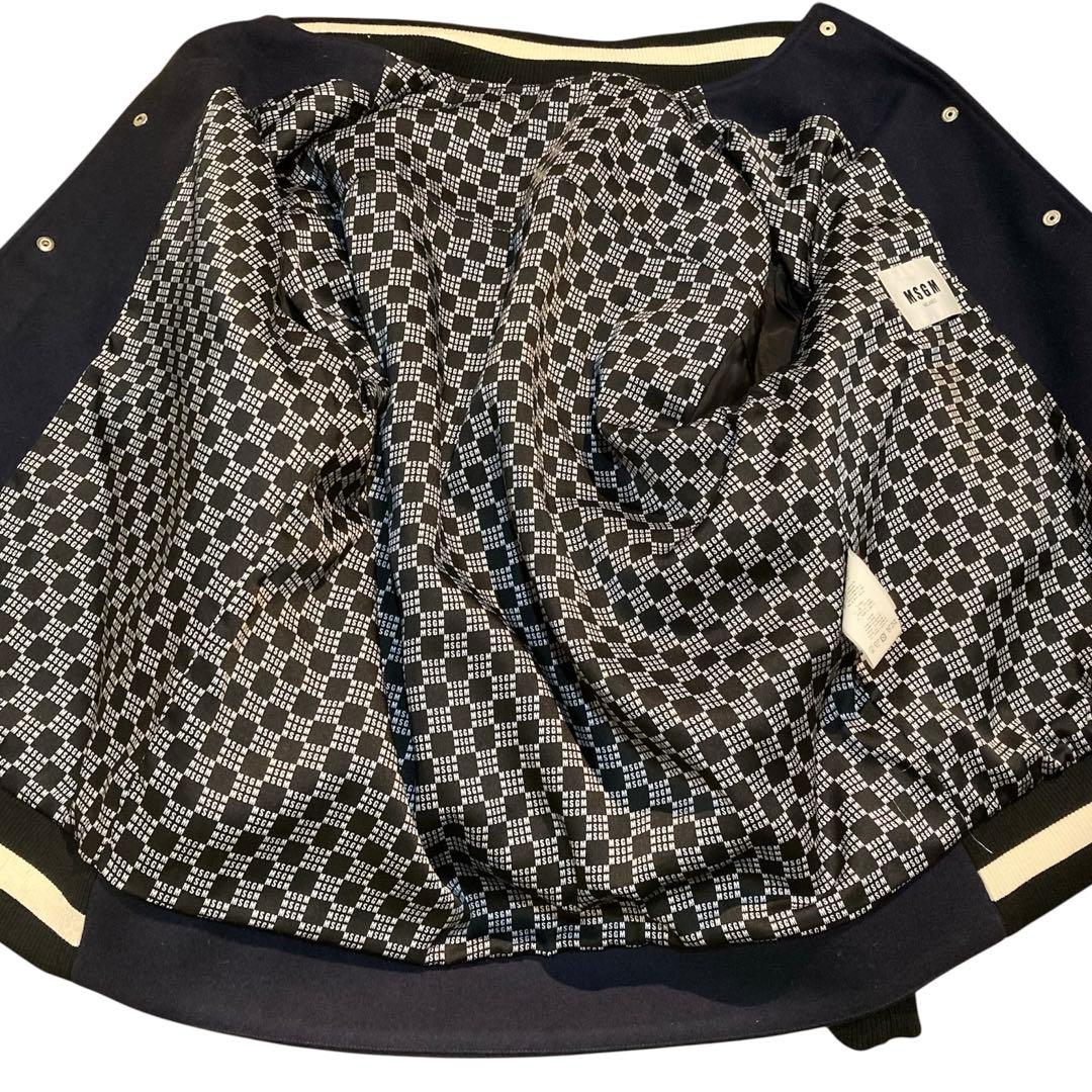 【美品】MSGM ウール スタジャン 総柄 オーバーサイズ M ネイビー