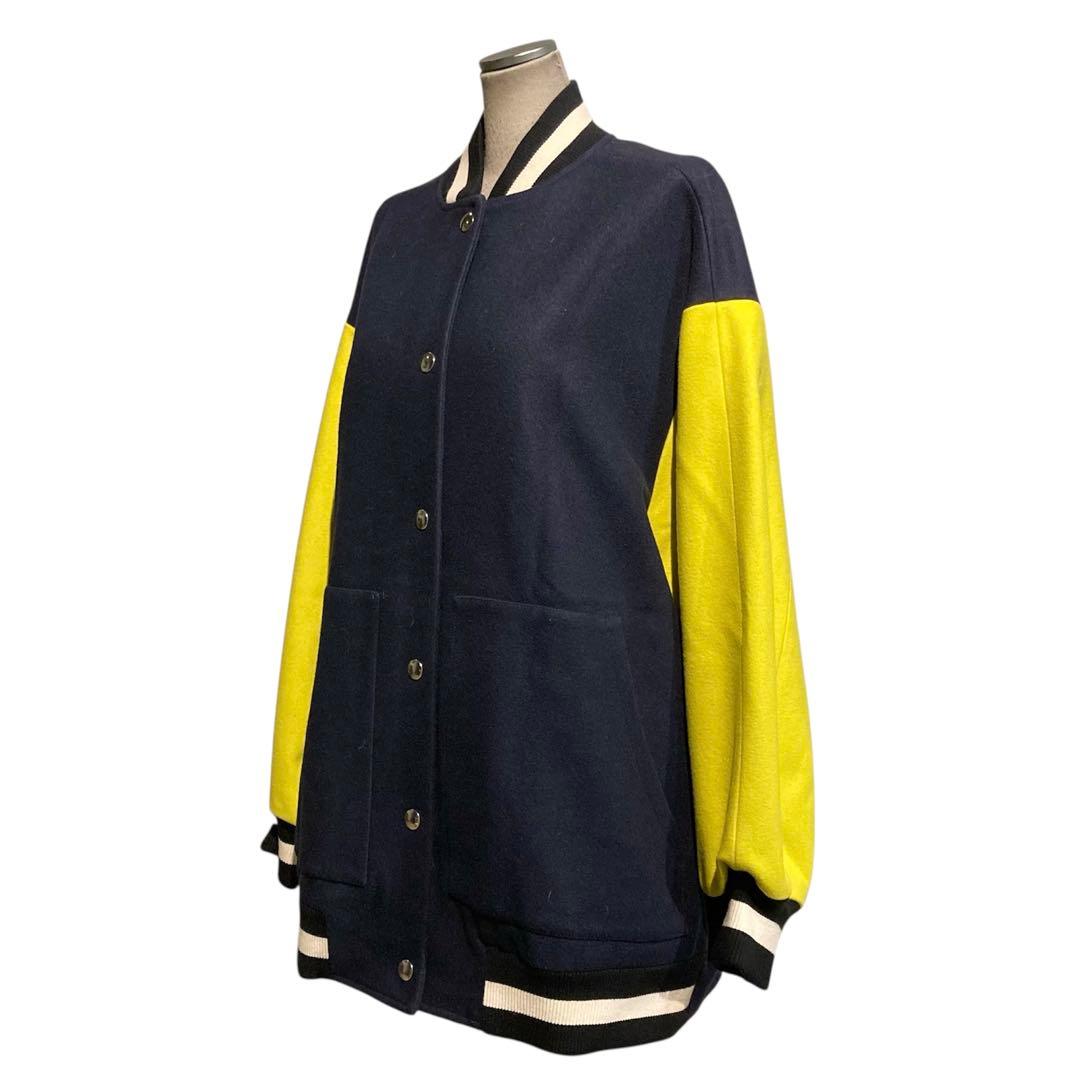 【美品】MSGM ウール スタジャン 総柄 オーバーサイズ M ネイビー