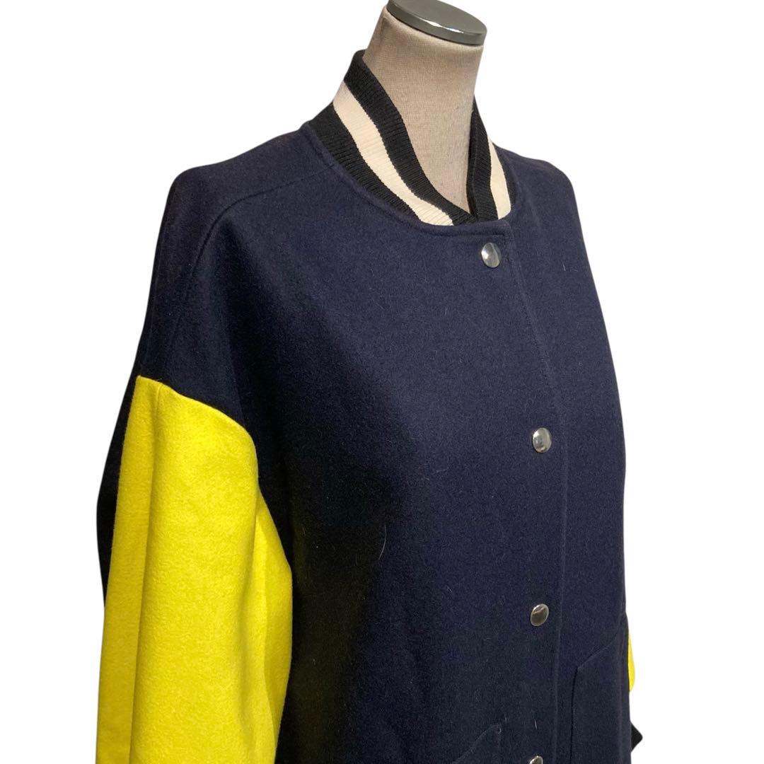 【美品】MSGM ウール スタジャン 総柄 オーバーサイズ M ネイビー