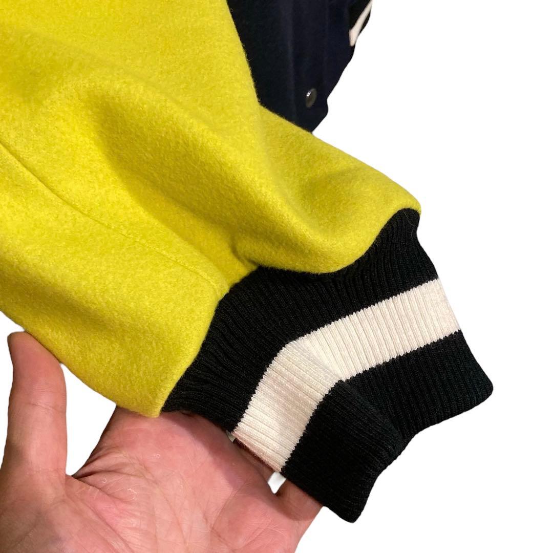 【美品】MSGM ウール スタジャン 総柄 オーバーサイズ M ネイビー