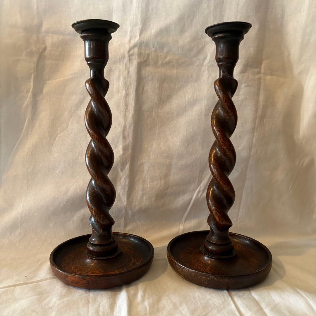 木製ツイストキャンドルホルダー2個セット