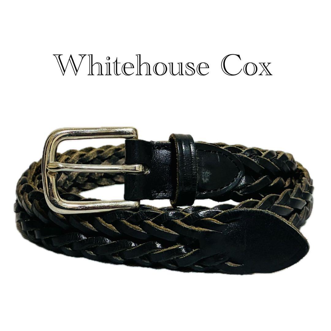 【美品】ホワイトハウスコックス　レザーベルト　メッシュ　編み込み　ブラック