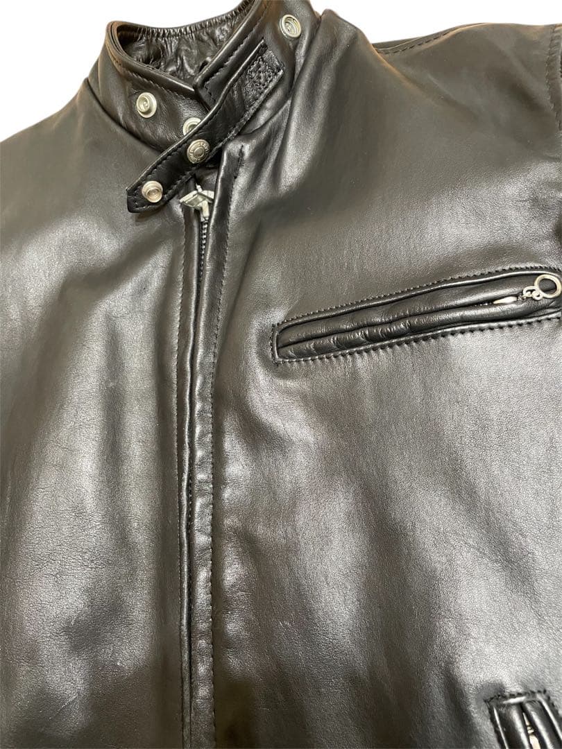 Schottシングルライダースジャケット 641黒　米国製本革(美品) 36
