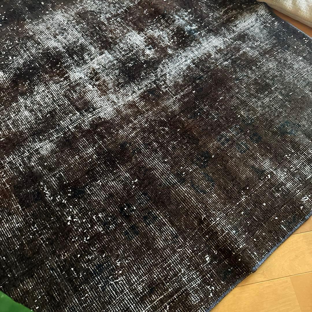 109.5×124 レアこげ茶ブラック　オーバーダイ　トルコヴィンテージラグ