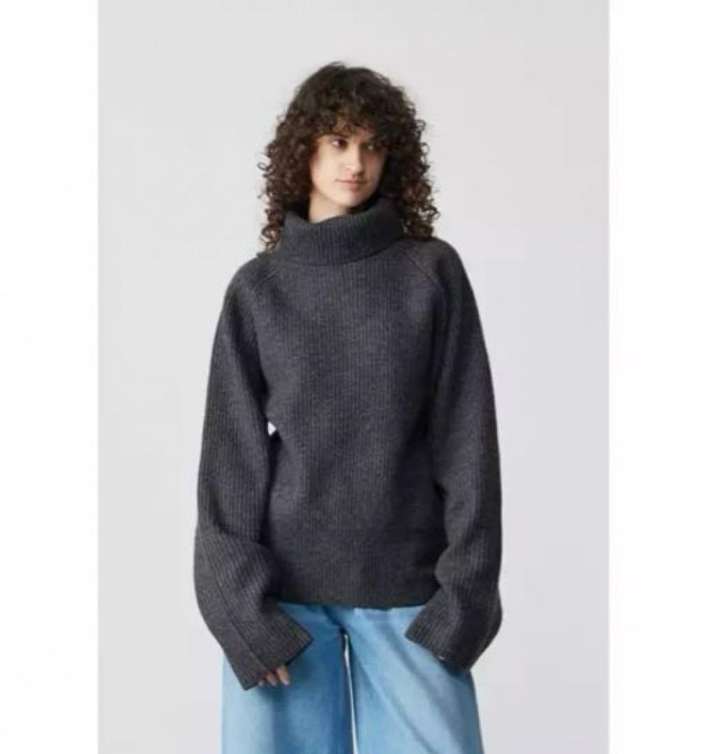 SINME グレー タートルネック ニットセーター 長袖 シンメ