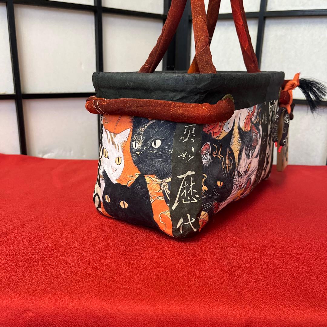 妖猫 化猫 一閑張り バッグ かごバッグ ハンドバッグ 和 手作り 小さめ